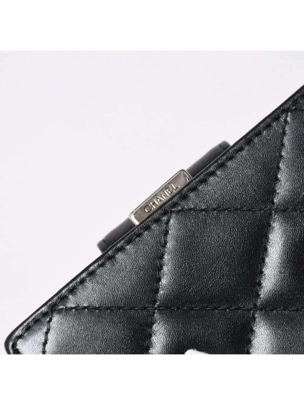Chanel Cambon Line Bifold Wallet CC Logo Calfskin Kiss Lock Black Silver